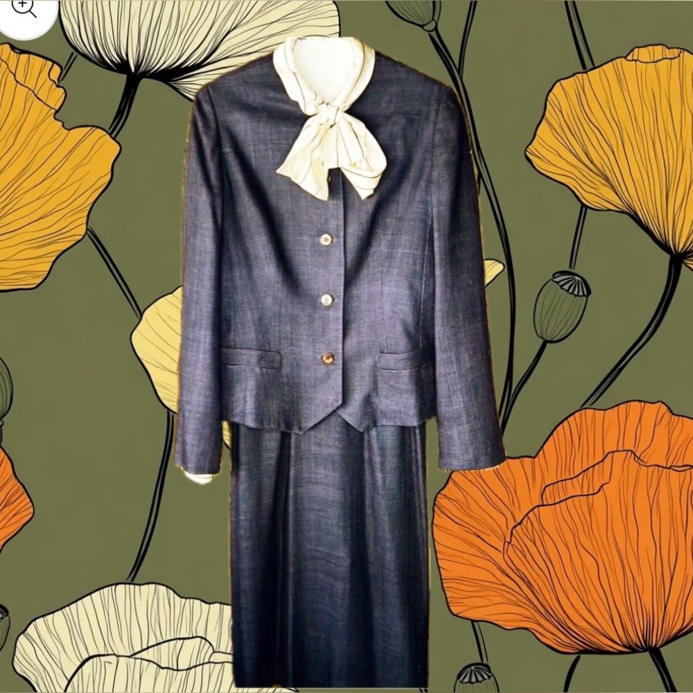 ⚜️💙⚜️Vintage 1970’s I Magnin Dress & Jacket Set Size Large Dark Academia